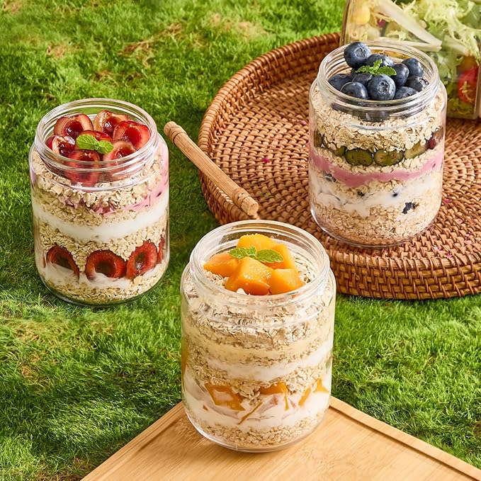 6-Pack 16oz Glass Jars with Airtight Lids, Overnight Oats Containers with Lid, Glass Jars for Overnight Oats Yogurt Chia Pudding Pickles Snacks Meal Prep