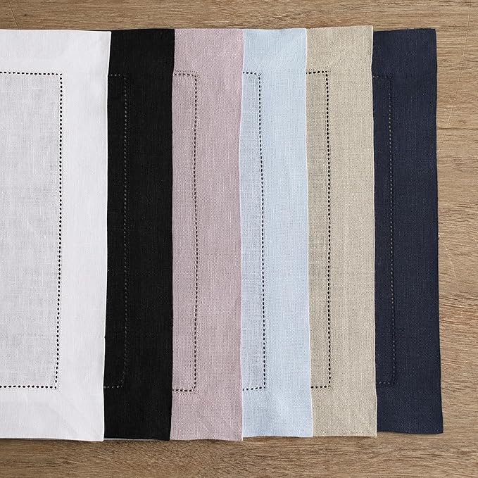 Solino Home Linen Square Placemats Set of 4-100% Pure Linen Natural Cloth Placemats 14 x 14 Inch - Classic Hemstitch, Machine Washable Place Mats for Spring, Easter