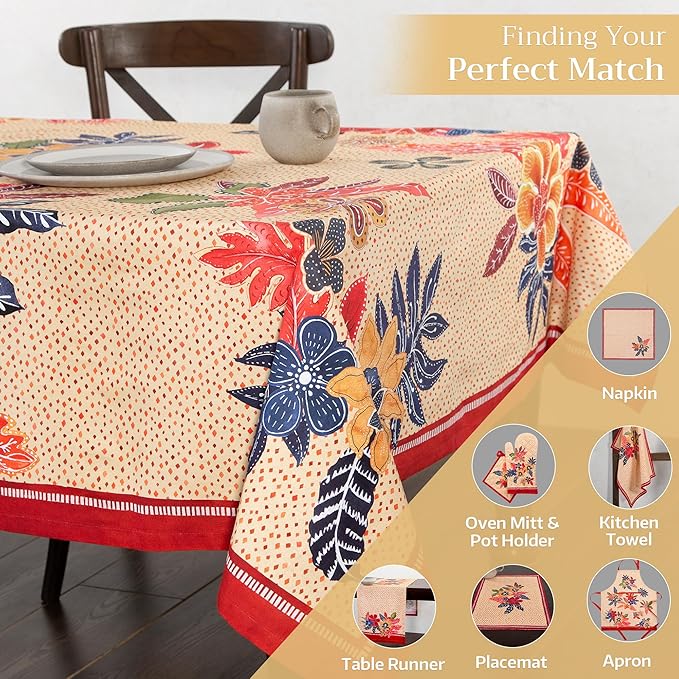 Maison d' Hermine Table Cloth Rectangle Table 100% Cotton 70 x 108 Inches Fall Tablecloth Reusable Everyday Use for Thanksgiving Christmas Decorations Dining Farmhouse Party (Kalahari)