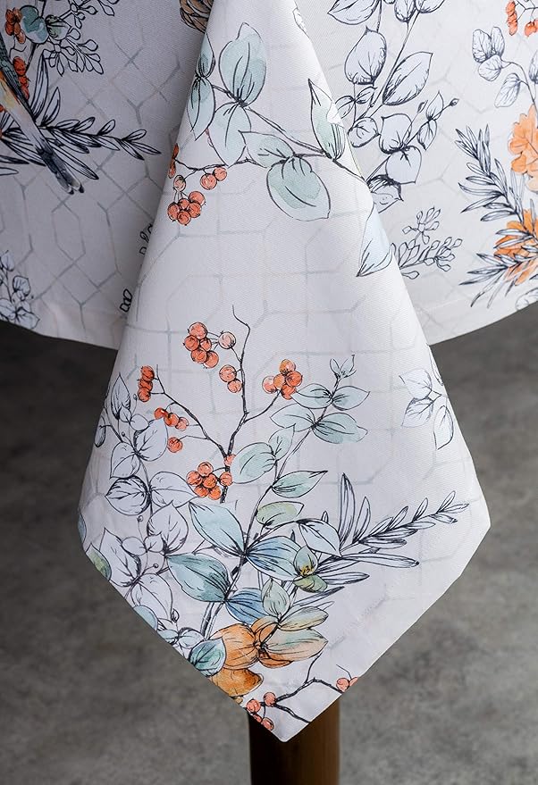 Maison d' Hermine Table Cloth Square Table 100% Cotton 60 x 60 Inches Fall Tablecloth Reusable Everyday Use for Thanksgiving Christmas Decorations Dining Farmhouse Party (Whitish Shabby Chique)