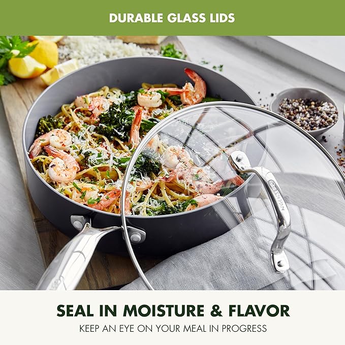 GreenPan 16 Piece Valencia Pro Ceramic Nonstick Cookware Set, PFAS-Free, Induction Ready, Hard Anodized Pots & Pans with Lids, Compatible on All Cooktops, Dishwasher & Oven Safe, Gray