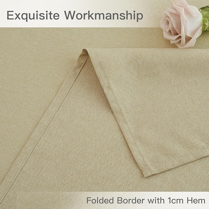 maxmill Rectangle Linen Textured Tablecloth Waterproof Spillproof Wrinkle Free Washable Fabric Table Cloth Kitchen Dining Tabletop Decoration Table Cover for Holiday Dinner Party, 52 x 70 Inch, Beige