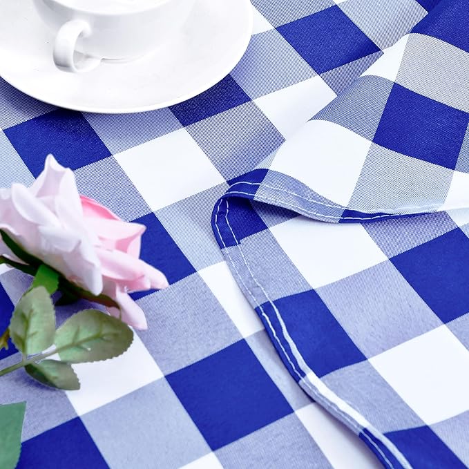 Hiasan Checkered Round Tablecloth 40 Inch - Waterproof Stain and Wrinkle Resistant Washable Fabric Table Cloth for Dining Room Party Outdoor Picnic,Royal Blue and White