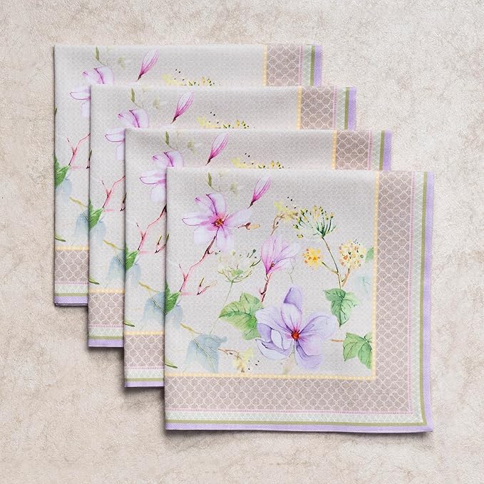 Maison d' Hermine Cloth Napkins Set of 4 100% Cotton Everyday Reusable Square Napkins Cloth Washable Dinner Wedding Restaurant Valentines Day Decorations Spring/Summer (Magnolia Mornings, 20" x 20")