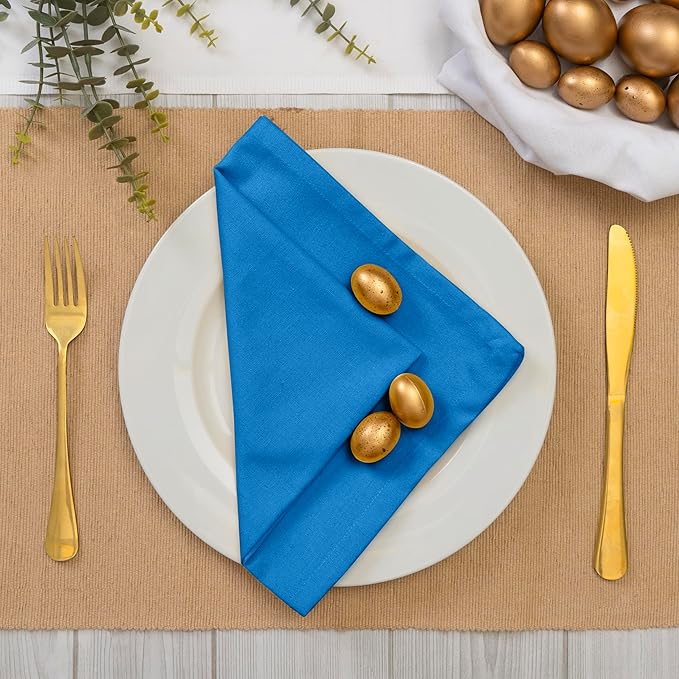 Blue Needles Solid Cloth Napkins Set of 12 Royal Blue 100% Cotton Dinner Napkins 18x18 inches - Soft, Reusable, Absorbent & Washable Linen, Ideal for Wedding Events, Parties & Everyday Use