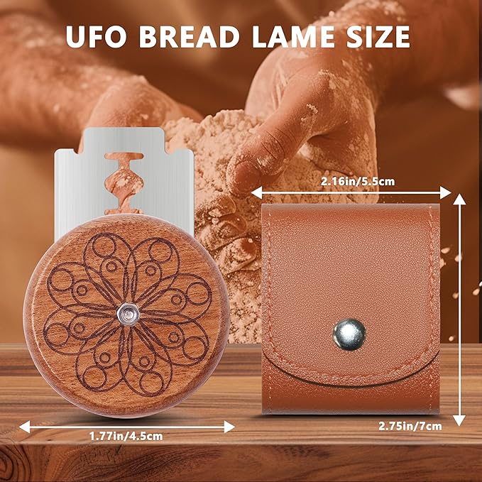 UFO Bread Lame Cutter for Homemade Sourdough,Bread Scorer Tool for Sourdough with 5 Blades and Case,Slashing Tool Bread Cutting Knife for Artisan Bread and Baguette Makers,Circle-brown