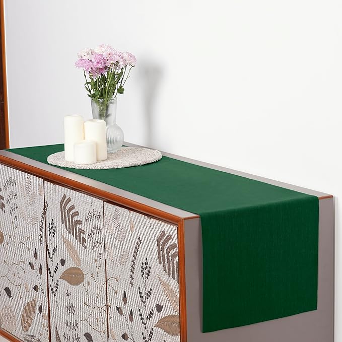D'Moksha Homes Linen Forest Green Table Runner 84 Inches Long - 100% Pure Linen 14 x 84 Inch Table Runner for Dining, St Patricks Day, Easter - Machine Washable