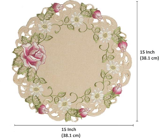 Decozen Set of 12 Doilies for Table, Lace Doilies - Rustic, Crochet, Farmhouse, Kitchen, Round Table Placemats - Valentines Day Decorations - 15 inch Beige, The Docia Collection