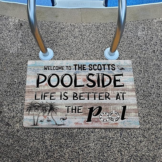 THUYPT Personalized Pool Doormat, Pool Rug with Pool Rules Pattern, Poolside Decorations Pool Accessories, Pool Patio Decor Summer Themed Outdoor/Indoor (04)