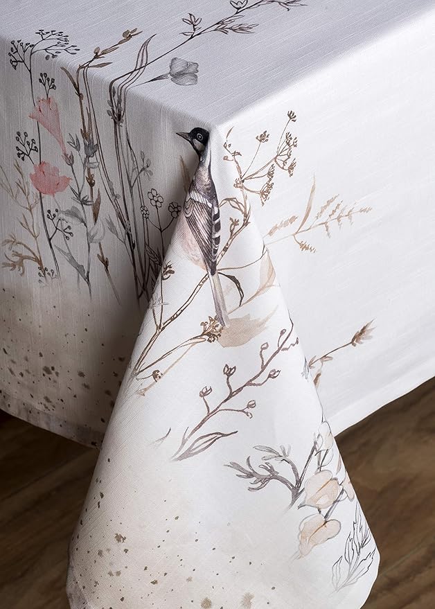 Maison d' Hermine Table Cloth Square Table 100% Cotton 60 x 60 Inches Tablecloth Reusable Decorative for Dining Room Farmhouse Home Valentines Day Decorations Spring Summer - Meadow Florals - Brown