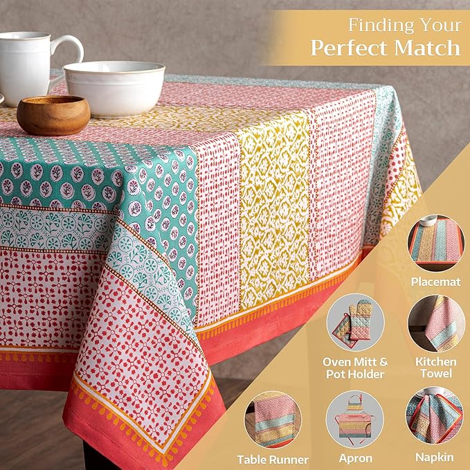 Maison d' Hermine Table Cloth Square Table 100% Cotton 60 x 60 Inches Tablecloth Reusable Decorative for Dining Room Farmhouse Home Valentines Day Decorations Spring Summer - Provence