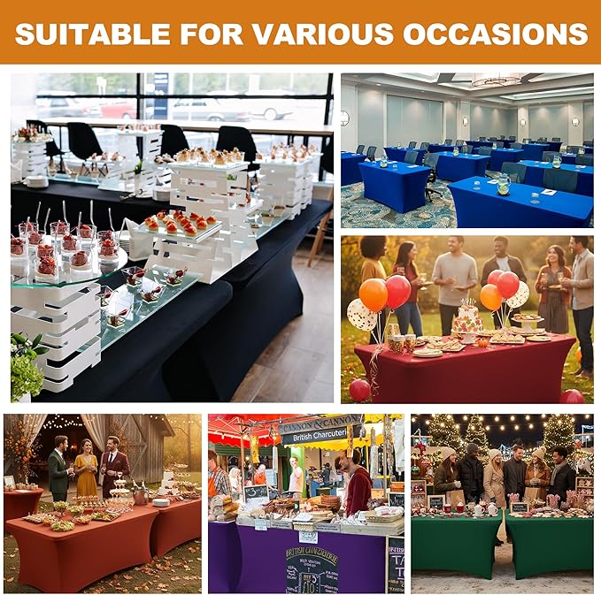 Table Cover for 6 Foot Rectangle Tables-8 Pack Rust Fitted Stretch Fall Tablecloth-Spandex 6ft Thanksgiving Tablecloths for Party, Vendor Booth Display, Banquet Event, Craft Trade Show