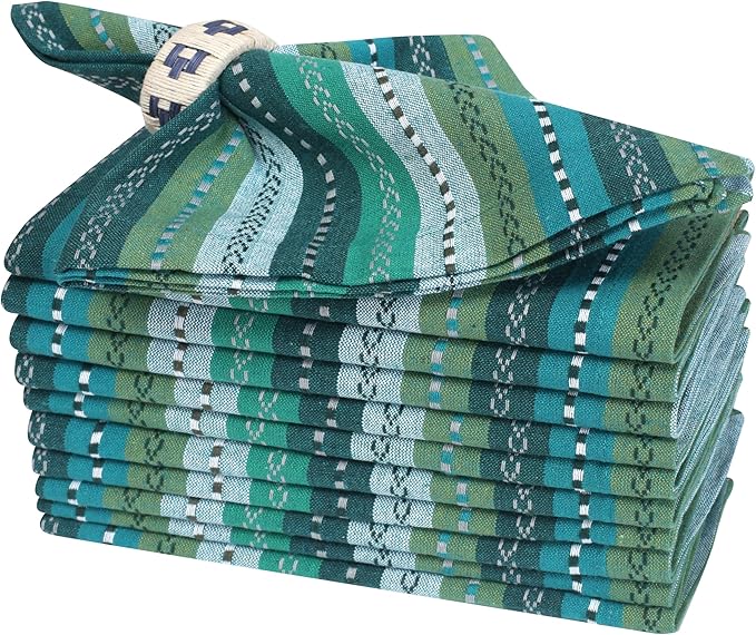 Homidate Cotton Cloth Dinner Napkins Set of 12 – 18x18 Green Multi Salsa Stripe – Durable Machine Washable Fabric Napkins for Weddings, Restaurants, Kitchen & Everyday Dining