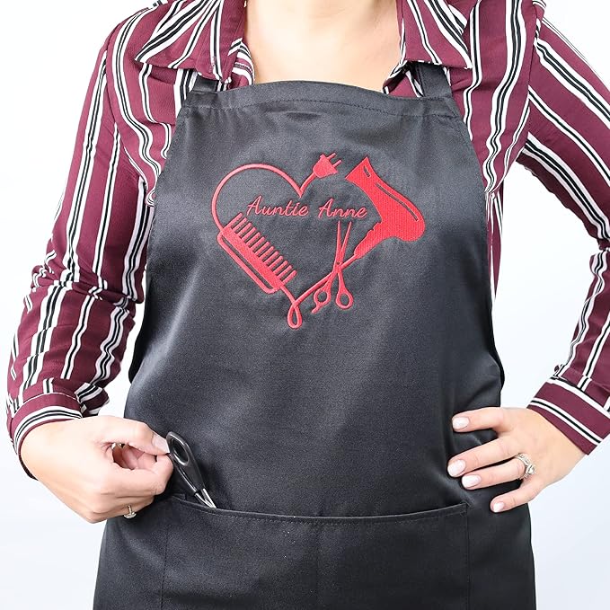 Personalized Custom Embroidered Black Hair Stylist Apron - Beauty Salon - Barber - Cosmetology - Men & Women