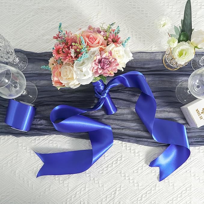 MEEDEE Royal Blue Ribbon Lux Double Faced Satin Ribbon 3 Inch Wide Royal Blue Satin Ribbons by 10 Yards Ribbons for Christmas Tree, Flower Bouquet, Weddings, Bow Making