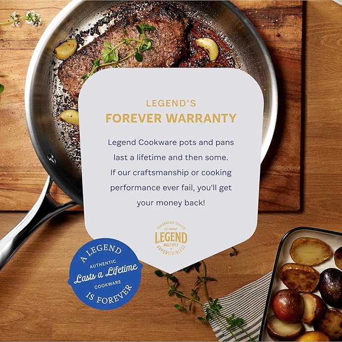 LEGEND COOKWARE 5-Ply Stainless Steel Cookware Set, 12-Piece Pots and Pans Set - Induction Compatible, Oven Safe 800°F - Non-Toxic, No Coatings - Built to Last Generations