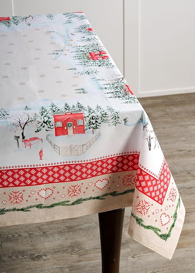 Maison d' Hermine Table Cloth Rectangle Table 100% Cotton 60 x 120 Inches Fall Tablecloth Reusable Everyday Use for Thanksgiving Christmas Decorations Dining Farmhouse Party (Rural Christmas)