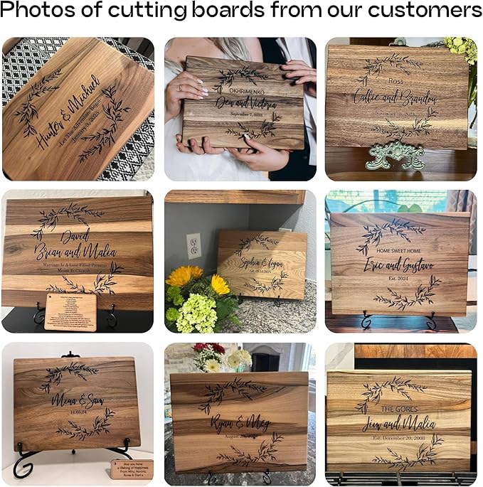 Wedding Cutting Board - Custom Engraving with Family and Couple Names – Personalized Wood Cutting Board – Keepsake Gift for Wedding, Anniversary, Christmas, Housewarming