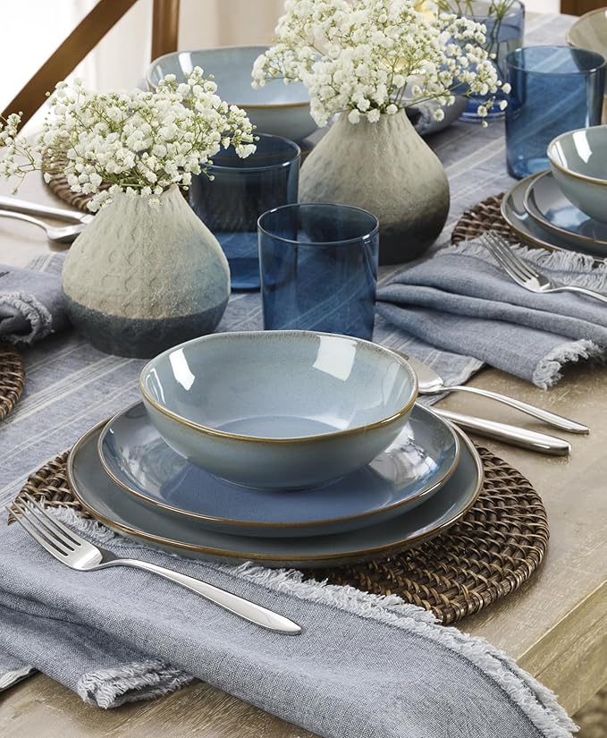 Oneida 899206 Organic Shades Blue 18-Piece Dinnerware Set, Service For 6