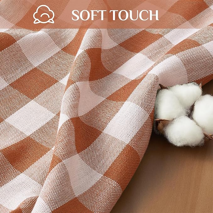 Softalker Fall Checkered Tablecloth Rectangle, Heavy Weight Linen Cotton Gingham Thanksgiving Orange Table Cloth with Tassel, Wrinkle Free Buffalo Plaid Table Cover for Dining Party- 55 x 102 Inch