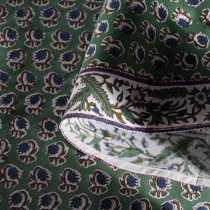 Ridhi Block Print Round Basil Green Reusable Tablecloth 100% Cotton 60" Inch Decorative Table Cover eveyday Dining, Home, Party, Wedding, Farmhouse Gift for Spring, Easter, Valentine