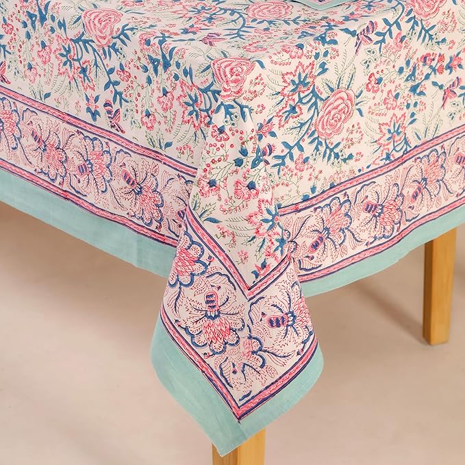 Hand Block Printed Table Cover - Exquisite Design, Premium Cotton Fabric, Perfect for Dining and Decor, Dining Table Linen(Salmon Pink,8 Seater 70 x 108 Inches Rectangle)