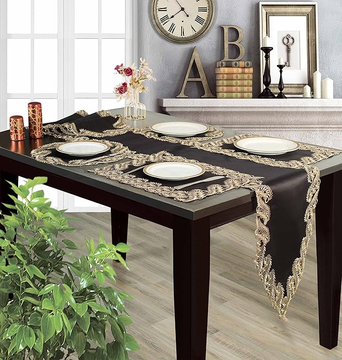 Decozen Set of 8 Doilies for Table, Lace Doilies - Rustic, Crochet, Farmhouse, Kitchen, Dining Table Centerpiece Decor - Round Christmas Placemats for Home 15 inch Gold Black, The Anyce Collection