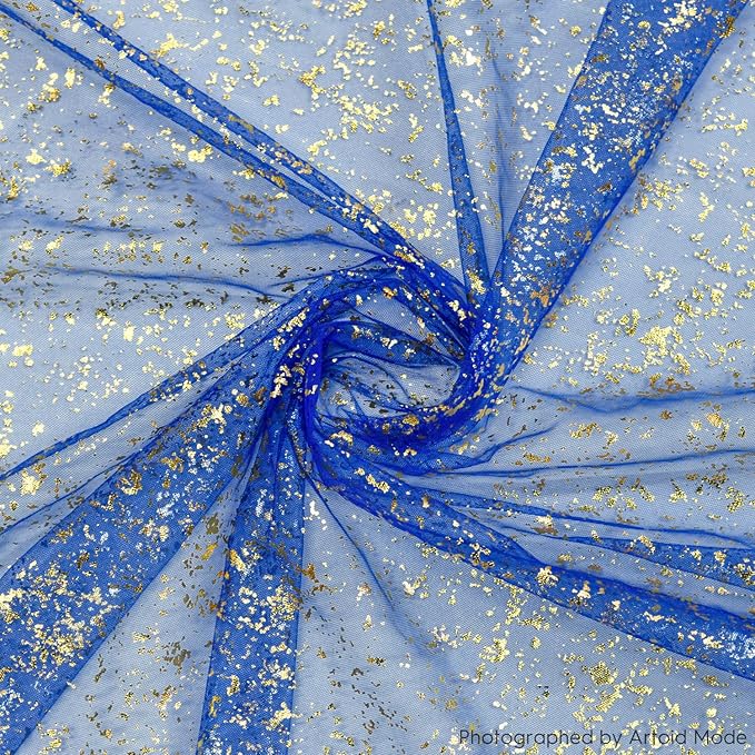 Artoid Mode 10PCS Blue Gold Gauze Table Runner 120 Inch 10FT, Glitter Metallic Foil Sheer Dining Wedding Anniversary Holiday Table Decor for Home Party