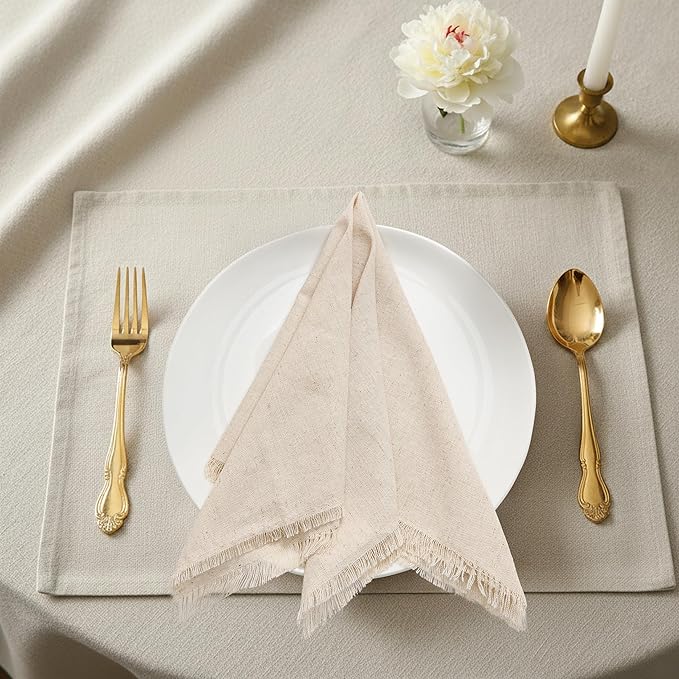 Lightnpro Flax Linen Napkins Set of 12, Beautiful Handmade Fringe Dinner Cloth Napkins, Washable and Reusable for Dining, Parties, Weddings, Holiday & Everyday Use - 18x18 Inch Natural Color