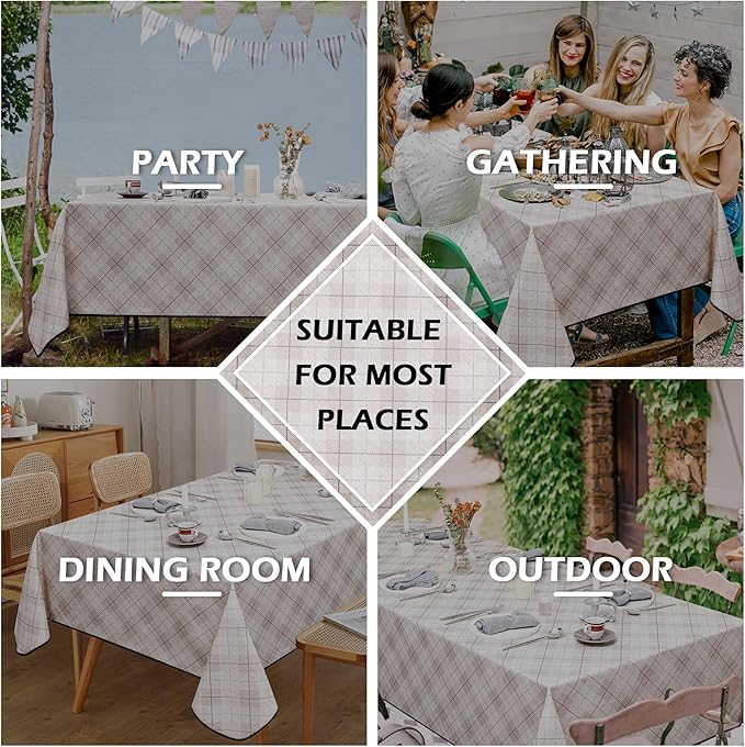 MYSKY HOME Table Cloth 60x120 in Rectangle, Heavy Duty Linen Look Waterproof Tablecloths Farmhouse Tablecloth, Wrinkle Free Table Cover with Black Plaid for Kitchen Dining, Party