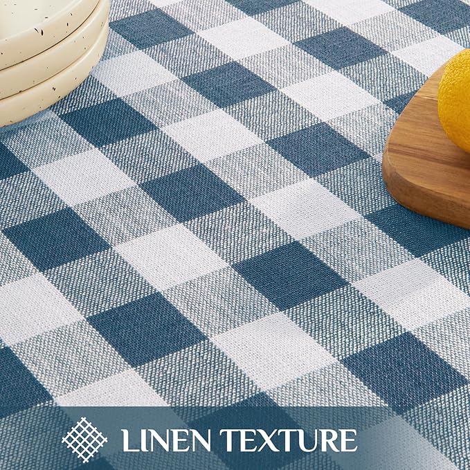 Softalker Checkered Tablecloth Square, Outdoor Linen Cotton Gingham Table Cloth with Tassel, Heavy Duty Wrinkle Free Buffalo Plaid Table Cover for Kitchen Dining Home Party - 55 x 55 Inch, Navy