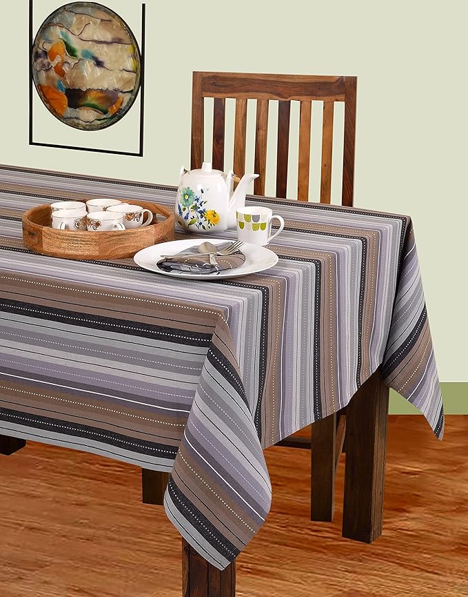 Urban Villa Tablecloth Cuisine Stripes Table Cloth Tabletop Cover Kitchen Dining Tablecloth 100% Cotton Great Parties Wedding Holiday Dinner Grey Multi Rectangle 60X84 Inches 6-8 Seats Table Cloth