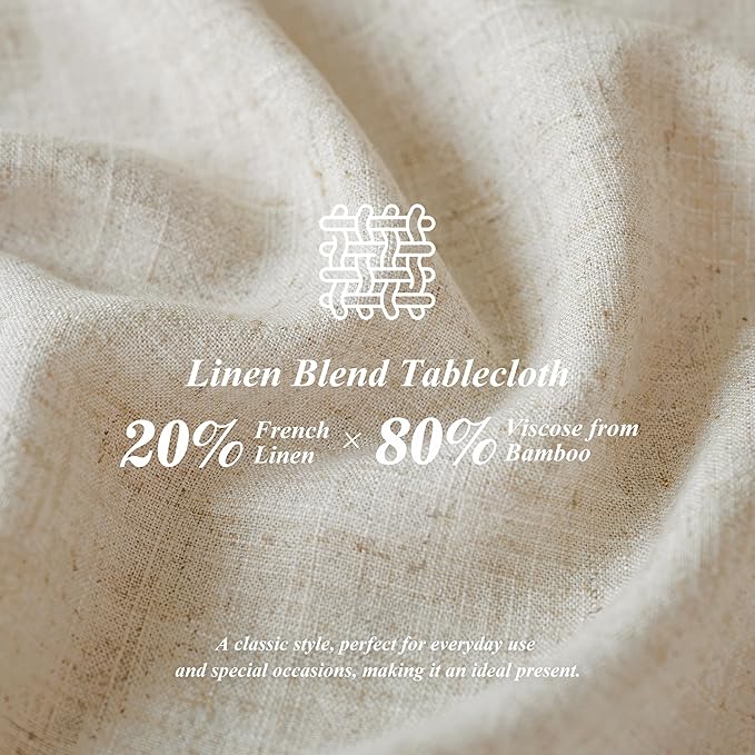 Linen World Round Linen Blend Tablecloth 90" Inch,Linen Loook Soft Cool & Breathable,Machine Washable Natural Table Cloth for Dining,Kitchen,Outdoor,Decorative Thanksgiving Christmas