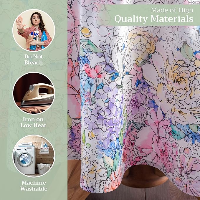 Maison d' Hermine Table Cloth Round Table 100% Cotton 69 Round Inches Tablecloth Reusable Decorative for Dining Room Farmhouse Home Valentines Day Decorations Spring Summer - Floral Love