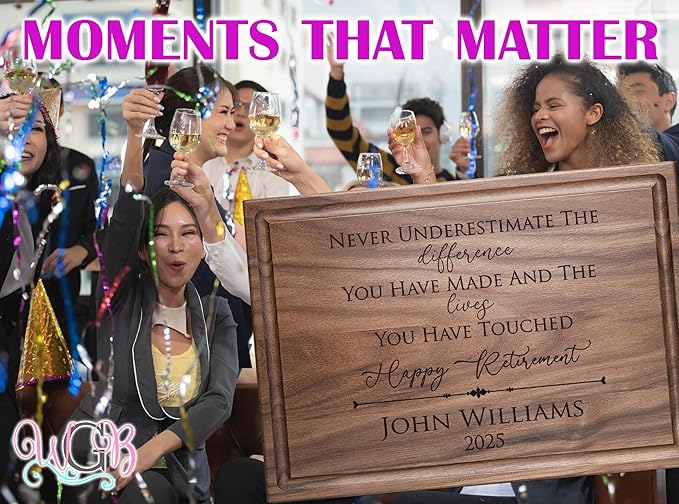 Personalized Retirement Cutting Board – Engraved Hardwood Plaque, Custom Corporate Farewell Gift, Goodbye Gift for Colleague, Appreciation Retirement 120