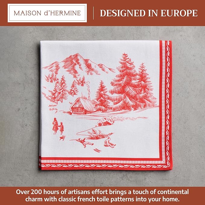 Maison d' Hermine Cloth Napkins Set of 4 100% Cotton for Thanksgiving Christmas Decorations Everyday Reusable Square Fall Napkins Cloth Washable Dinner Party (Winter Jouy, 20"x20")