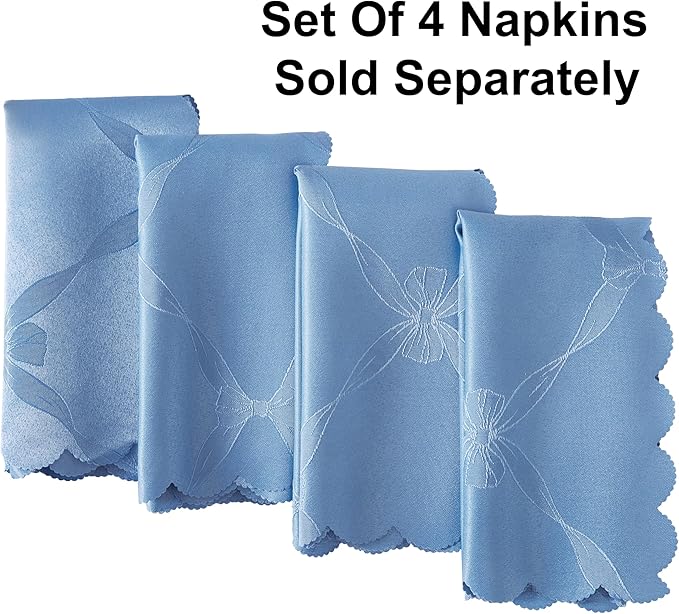 Newbridge Ribbons and Bows Damask Spring & Easter Holiday Fabric Tablecloth, Blue, 60 x 102 Inch Oval, Wrinkle & Stain Resistant Table Cover
