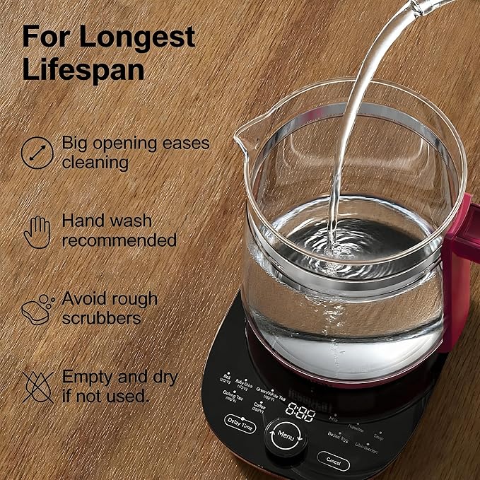 1200w Electric Kettle, 1.5L Borosilicate Glass tea kettle, Hot water kettle electric for Coffee or Tea, BPA Free, Auto Shut-Off, Stainless Steel, Fast Boil, Black