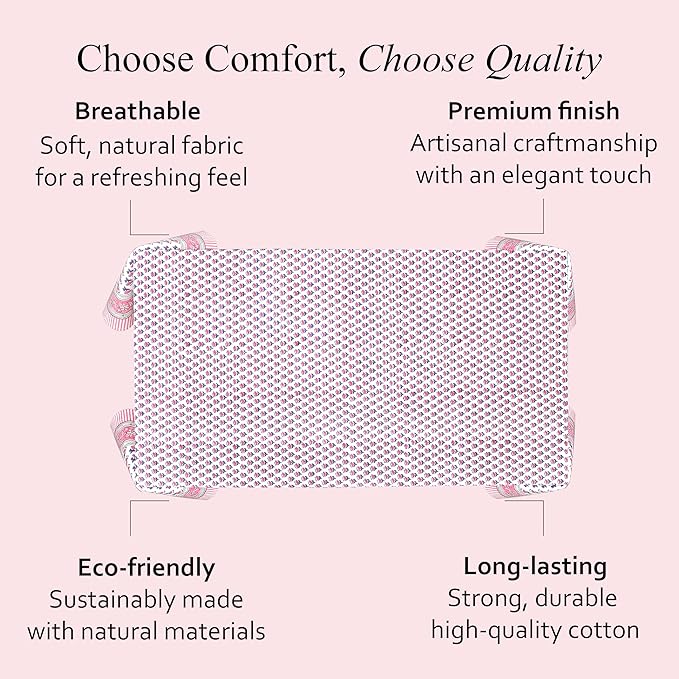 CPC Cotton Tablecloth 80x120 Inch Rectangle Indian Block Print Tablecloth- Pink Washable Wedding Table Cover for Thanksgiving/Christmas- Pink Sapphire