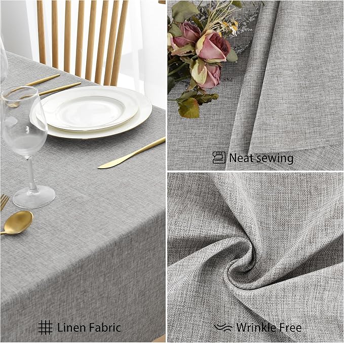 JIUZHEN Faux Linen Farmhouse Tablecloth Rectangular, Wrinkle Stain Resistant Table Cloth Rectangle Table Cover for Kitchen Dining, Light Grey, 70 x 140 Inch