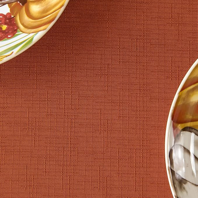 maxmill Slubby Textured Rectangle Tablecloth Water Resistant Wrinkle Free Spill-Proof, Soft Fall Table Cloth for Thanksgiving Parties Harvest Holiday Dinner, Halloween Decoration, 60 x 84 Inch Rust