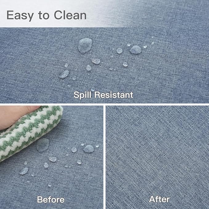 maxmill Rectangle Linen Texture Tablecloth Stain Proof Waterproof Wrinkle Free Washable Dining Table Cloth Wipeable Fabric Dining Room Table Cover Farmhouse Tablecloths, 60 x 120 Inch, Demin Blue
