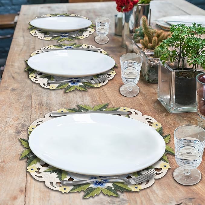 Decozen Set of 4 Doilies for Table, Lace Doilies - Rustic, Crochet, Farmhouse, Kitchen, Round Table Placemats - Valentines Day Decorations - 15 inch Blue and Green White, The Eternal Grace Collection