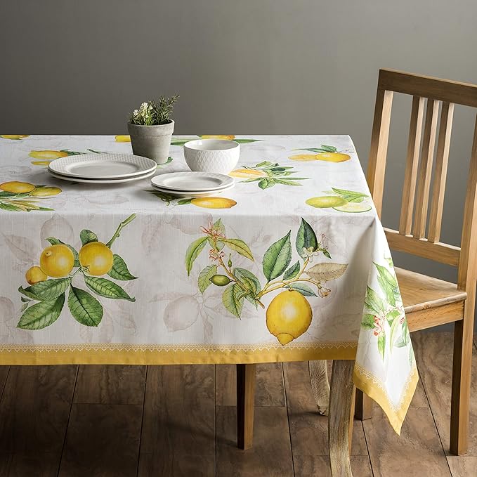 Maison d' Hermine Table Cloth Square Table 100% Cotton 54 x 54 Inches Tablecloth Reusable Decorative for Dining Room Farmhouse Home Valentines Day Decorations Spring Summer - Limoncello
