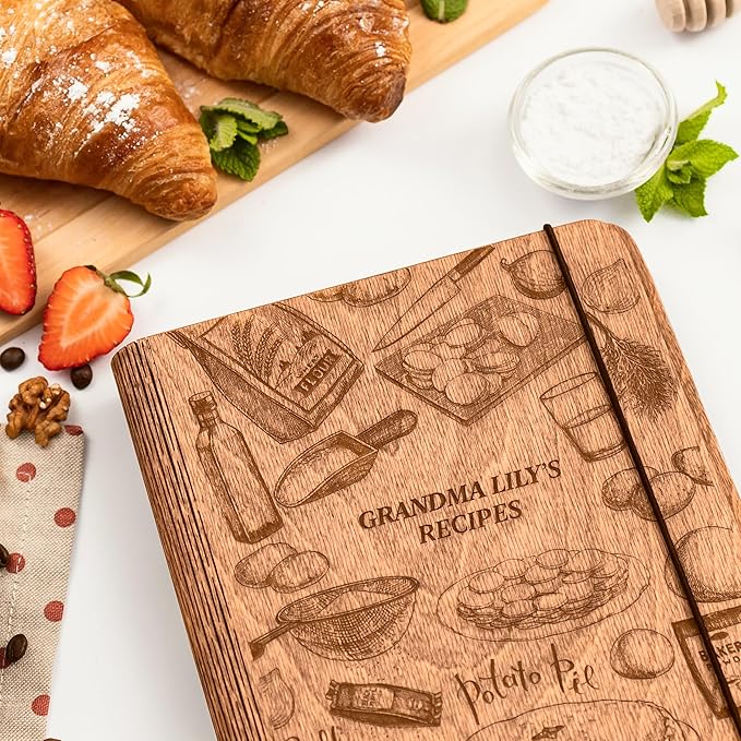 ENJOY THE WOOD Wooden Blank Recipe Book Binder - Personalized Recipe Notebook - Family Cookbook Journal Custom Sketchbook To Write In Organizer by Enjoy The Wood (Potato Pie, Small (A6))