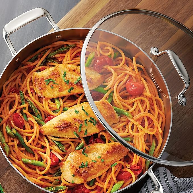 Tramontina Tri-Ply Clad Stainless Steel 6-Quart Braiser Pan with Glass Lid, Induction-Ready, Dishwasher-Safe, NSF-Certified