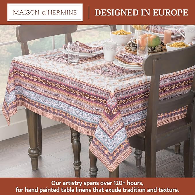 Maison d' Hermine Table Cloth Rectangle Table 100% Cotton 60 x 108 Inches Fall Tablecloth Reusable Everyday Use for Thanksgiving Christmas Decorations Dining Farmhouse Party (Fair Isle)