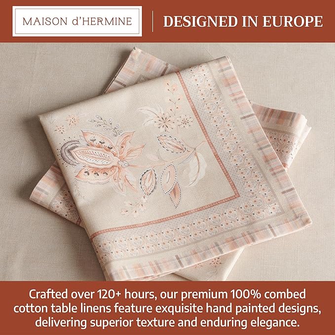 Maison d' Hermine Napkin 100% Combed Cotton Premium 20 Inch x 20 Inch Set of 4 Dinner Napkins, Decorative Washable Cloth Napkin for Dining, Buffet Parties & Camping - Society Florals