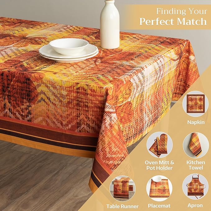 Maison d' Hermine Table Cloth Rectangle Table 100% Cotton 70 x 140 Inches Fall Tablecloth Reusable Everyday Use for Thanksgiving Christmas Decorations Dining Farmhouse Party (Thanksgiving Tartan)