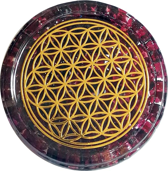 Large 4" Garnet Crystals Flower of Life Coaster Water Charging Plate Energy Dome
